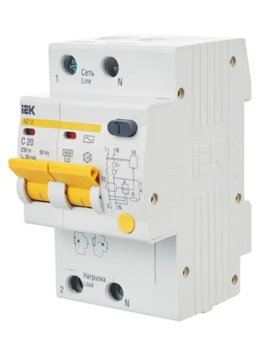 Выключатель автоматический дифференциального тока 2п C 20А 30мА тип AC 4.5кА АД-12 KARAT IEK MAD10-2-020-C-030 фото 10