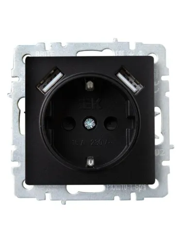 Розетка BRITE РЮш10-1-БрЧ 16А с USB A+A 2.1А с заземл. защ. шторки механизм черн. IEK BR-R14-16-U21-D21-K02 фото 3