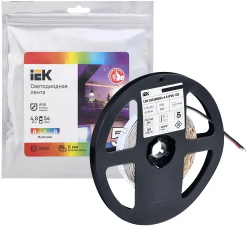 Лента светодиодная LED LSR-2835RGB54-4.8-IP20-12В (уп.5м) IEK LSR1-3-054-20-3-05 фото 2