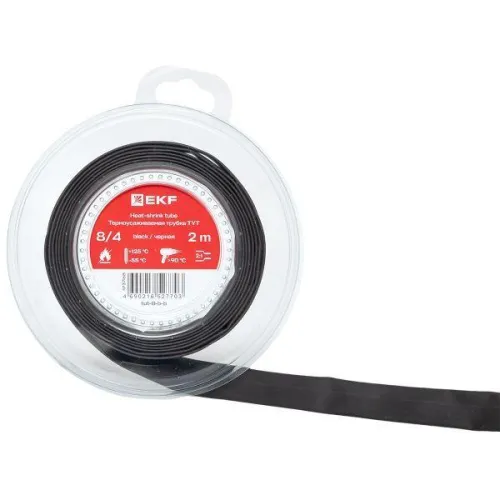 Трубка термоусадочная ТУТ нг 8/4 черн. ролик 2 м EKF tut-8-b-b фото 4