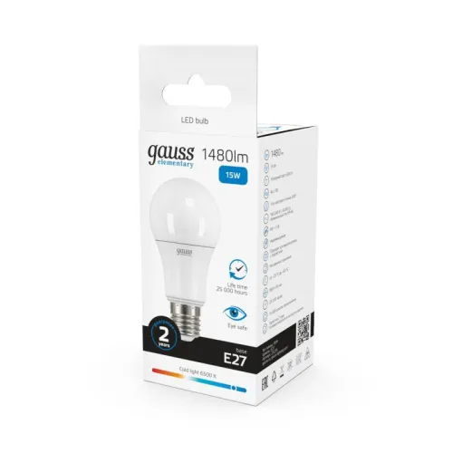 Лампа светодиодная Elementary 15Вт A60 грушевидная 6500К холод. бел. E27 1480лм GAUSS 23235 фото 7