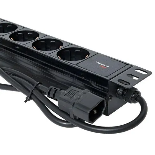 Блок PDU TERACOM PRO 19дюйм 1U 10А/250В 9 роз. Schuko шнур 2м 3х1.5кв.мм вилка C14 корпус пластик черн. EKF TRP-HPD-PL-10A-9SH-2MC14 фото 6