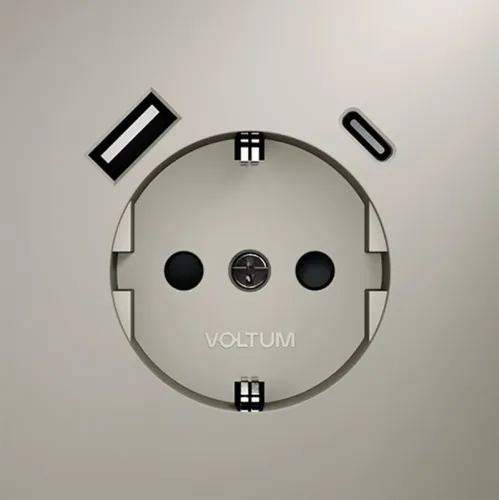 Розетка 1-м СП S70 16А с USB A+С с заземл. защ. шторки механизм кашемир Voltum VLS040503 фото 3