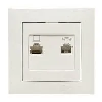 Розетка компьютерная + телефонная 2-м СП Валенсия RJ45 + RJ11 бел. PROxima EKF EWK02-035-30