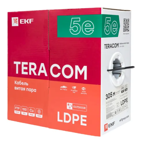 Кабель витая пара F/UTP кат.5E 4 пары solid внешн. LDPE черн. TERACOM EKF TRC-5EFTP-04PE-BK-OUT3 фото 2