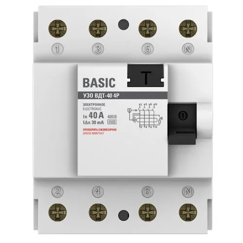 Выключатель дифференциального тока (УЗО) 4п 40А 30мА тип AC Basic электрон.EKF elcb-4-40-30e-sim фото 2