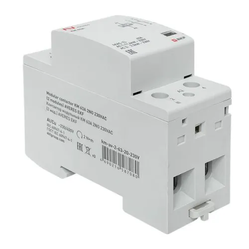 Контактор модульный КМ 63А 2NО 230В AC (2 мод.) AVERES EKF km-av-2-63-20-230V фото 3