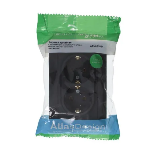 Розетка 2-м СП AtlasDesign 16А IP20 с заземл. в сборе карбон SE ATN001024 фото 2