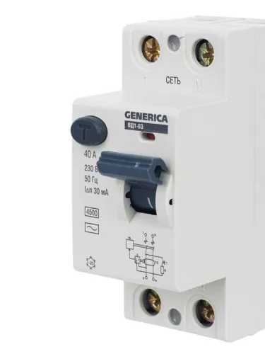 Выключатель дифференциального тока (УЗО) 2п 40А 30мА тип AC ВД1-63 GENERICA MDV15-2-040-030 фото 9