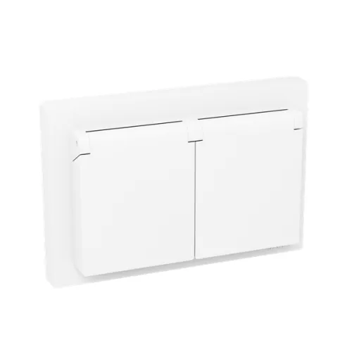 Розетка 2-м СП Эпика 16А IP44 с заземл. защ. шторки с рамкой с крышками механизм бел. EKF UP1-SOW-211-44 фото 3