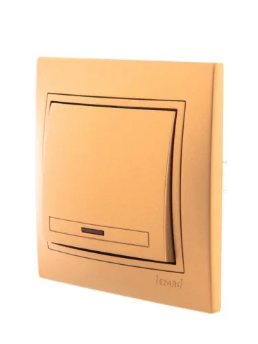 Выключатель 1-кл. СП Mira 10А IP20 с подсветкой со вставкой зол. метал. LEZARD 701-1313-111 фото 3