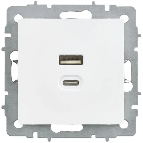 Розетка СП BRITE USB A+C 45Вт высокоск. заряд. РЮ11-2-БрАБ арктич. бел. IEK BR-U22-045-K91 фото 2