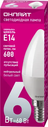 Лампа светодиодная 71 629 OLL-C37-6-230-4K-E14-FR 6Вт свеча 4000К нейтр. бел. E14 600лм 176-264В ОНЛАЙТ 71629 фото 2