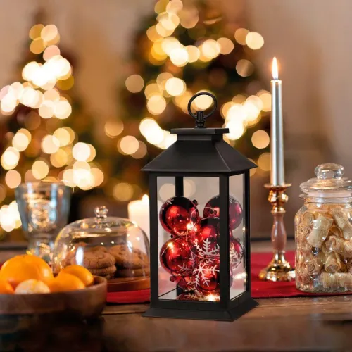 Фонарь декоративный 14х14х27см с шариками тепл. бел. корпус черн. Neon-Night 513-063 фото 3