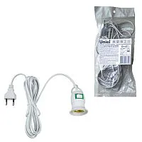 Патрон DLC-P-T50B/E27 2M WHITE подвесной с выключателем и штепсельной вилкой 200см цоколь Е27 бел. Uniel UL-00007434