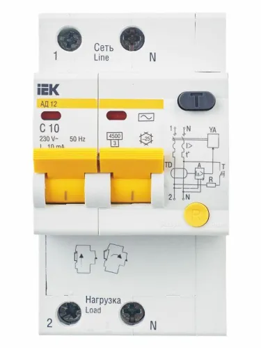 Выключатель автоматический дифференциального тока 2п C 10А 10мА тип AC 4.5кА АД-12 KARAT IEK MAD10-2-010-C-010 фото 4