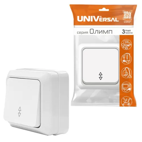 Переключатель проходной 1-кл. ОП Олимп 10А IP20 бел. UNIVersal О0025 фото 3