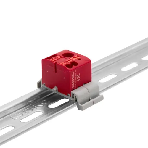 Блок распределительный зажим push-in 1 ввод 6кв.мм 4 точки подключения 25кв.мм красн. DKC DTP1-104-104SPUR фото 2