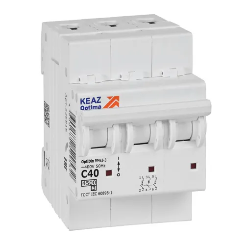 Выключатель автоматический модульный 3п C 40А OptiDin BM63-3C40-4.5-УХЛ3 КЭАЗ 326816