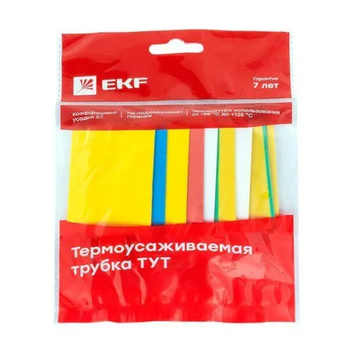 Набор трубок термоусадочных ТУТ нг тонкостен. 20/10 (7 цветов по 3шт 100мм) EKF tut-n-20 фото 2