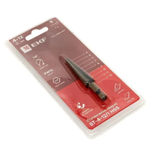 Сверло ступенчатое ST-4-12/1 HSS 9 ступ. EKF ST-4-12/1 фото 3