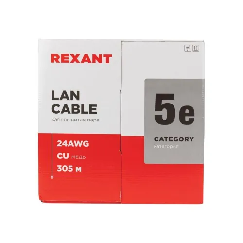 Кабель витая пара U/UTP кат.5E 4х2х24AWG CU LSZH нг(А)-HF OUTDOOR SOLID черн. (305м) Rexant 01-0065 фото 3