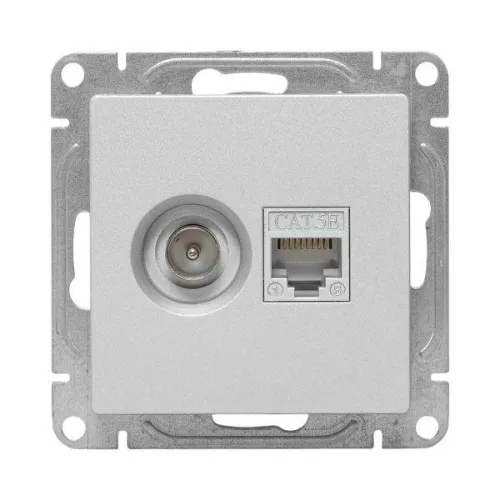 Розетка телевизионная + компьютерная СП Эпика TV + RJ45 кат.5 механизм алюм. EKF UP1-SOA-TV+RJ фото 7