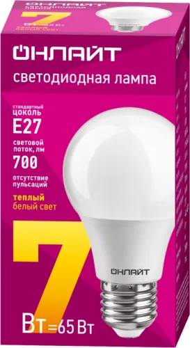 Лампа светодиодная 71 647 OLL-A60-7-230-2.7K-E27 7Вт грушевидная 2700К тепл. бел. E27 700лм 176-264В ОНЛАЙТ 71647 фото 2