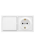 Блок ОП LETO (1-кл. выключатель + 1-м розетка с заземл.) горизонт. бел. LEZARD 752-0200-170BAP