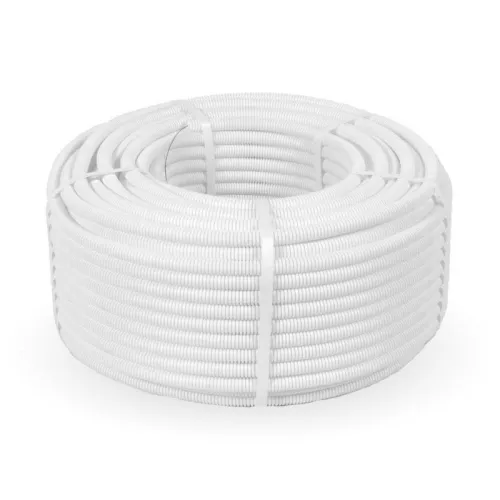 Труба гофрированная ПЛЛ тяжелая d16мм с протяжкой безгалогенная (HF) негорючая (НГ) бел. (уп.100м) Промрукав PR02.0240 фото 2