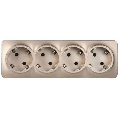 Розетка 4-м ОП GLORY РС24-3-ХШм 16А с заземл. без защ. шторок шампань матов. IEK ERH41-K37M-16 фото 2