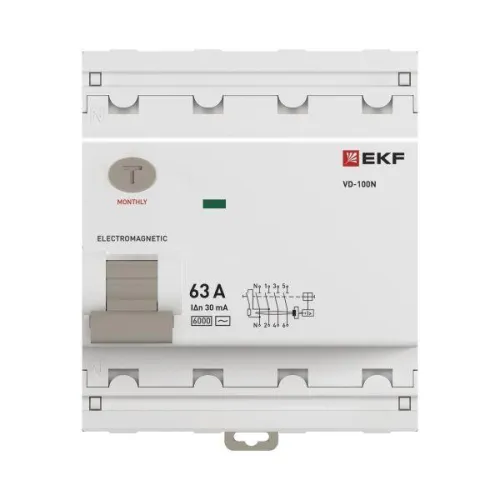 Выключатель дифференциального тока 4п 63А 30мА тип AC 6кА ВД-100N электромех. PROxima EKF E1046M6330 фото 4