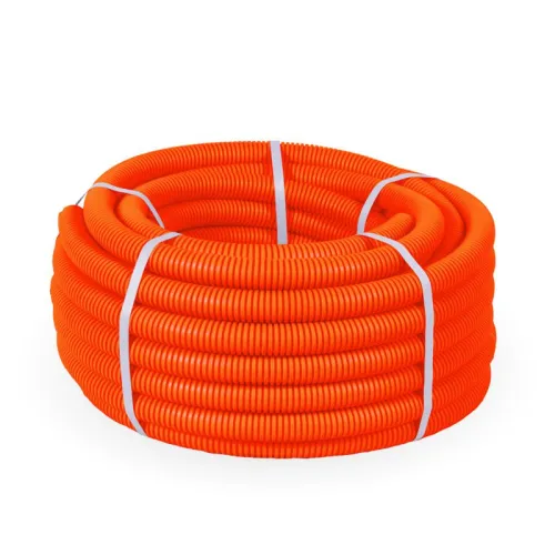 Труба гофрированная ПНД тяжелая d25мм с протяжкой 750 Н безгалоген. (HF) оранж. (уп.50м) Промрукав PR.022541о фото 2