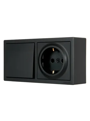 Блок выключатель 1-клав. проходной и розетка 1-местн с заземл. LETO черн. бархат горизонталь LEZARD 752-4200-170BVP фото 3