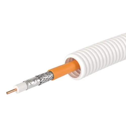 Элетротруба и из ПЛЛ не содержит галогенов гибкая гофрированная d20мм с коаксиальным кабелем SAT нг(А)-HF (уп.100м) бел. DKC 8VE820100HF фото 3