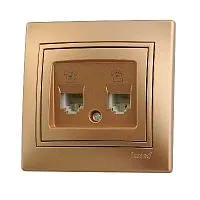 Розетка телефонная 2-м СП Mira RJ11 зол. метал. LEZARD 701-1313-138