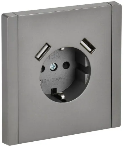 Розетка FORTE&PIANO FP545 16А USB A+A 3.1А с заземл. защ. шторки винт. крепл. сталь IEK FP-R14-16-U21-D31-K46