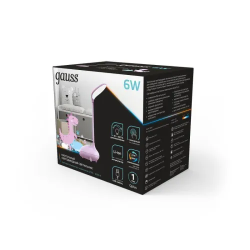 Светильник светодиодный настольный Qplus 6Вт 2700-6000К 330лм 5В аккум. Li-ion 1200мА.ч диммир. детский роз. GAUSS GT7014 фото 7