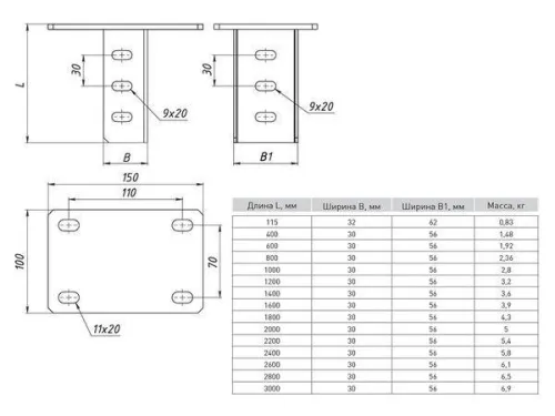 Кронштейн потолочный одинарный 400мм HDZ EKF kp400
