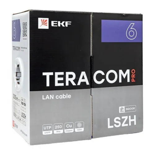 Кабель витая пара U/UTP кат.6 4 пары 23 AWG solid LSZH нг(А)-HF сер. (уп.305м) TERACOM PRO EKF TRP-6UTP-04LSH-GY-IN3 фото 3