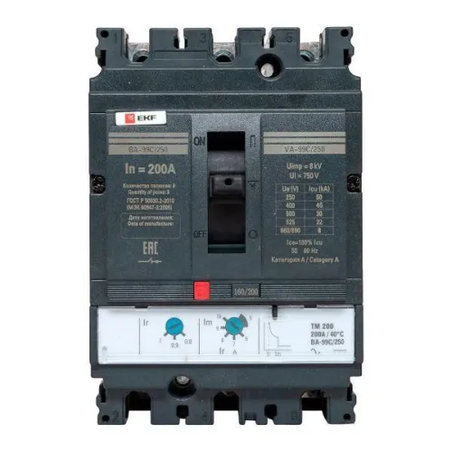 Выключатель автоматический 3п 250/200А 45кА ВА-99C Compact NS PROxima EKF mccb99C-250-200 фото 10