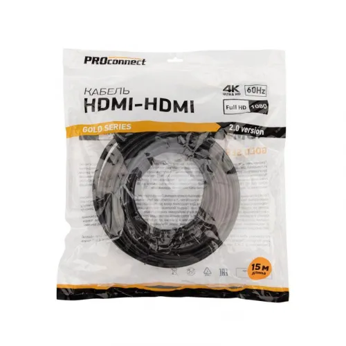 Кабель HDMI - HDMI 2.0 15м Gold PROCONNECT 17-6109-6 фото 3