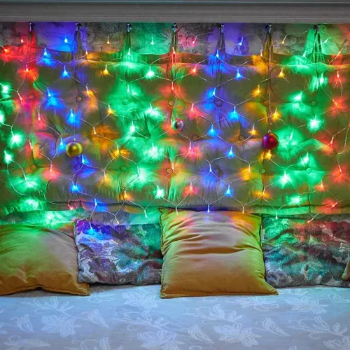 Гирлянда светодиодная "Сеть" 1х1.5м 96LED мультиколор 12Вт 220-240В IP20 с контроллером 8 режимов провод ПВХ прозр. Neon-Night 215-119-6 фото 3