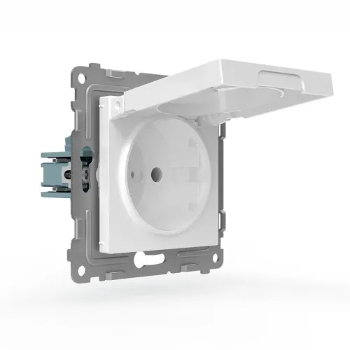 Розетка 1-м СП Pixel IP44 с заземл. защ. шторки с крышкой механизм бел. TOKOV ELECTRIC TKE-PX-R1ZSW1-C01-IP44 фото 2