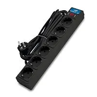 Удлинитель с сетевым фильтром 6х5м с заземл 10А IP20 2.2кВт ПВС 3х1 с выкл. черн. DOMTOK 2523