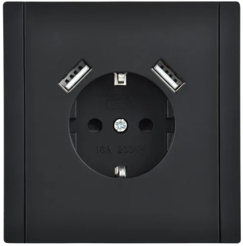 Розетка FORTE&PIANO FP145 16А USB A+A 3.1А с заземл. защ. шторки винт. крепл. черн. IEK FP-R14-16-U21-D31-K02 фото 2