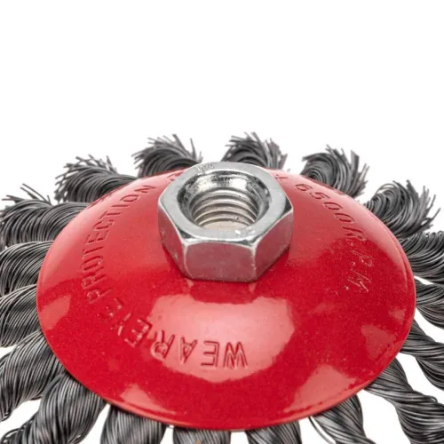 Щетка коническая для УШМ крученая стальная проволока 115мм М14 Kranz KR-91-1202 фото 2