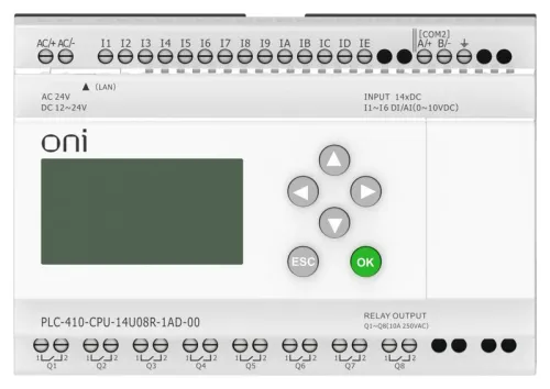 Модуль ЦПУ ПЛК 410 8 DI 6 UI (0-10В/DI) 8 RO 12В-24В DC или 24В AC с Ethernet портом с экраном ONI PLC-410-CPU-14U08R-1AD-00 фото 7