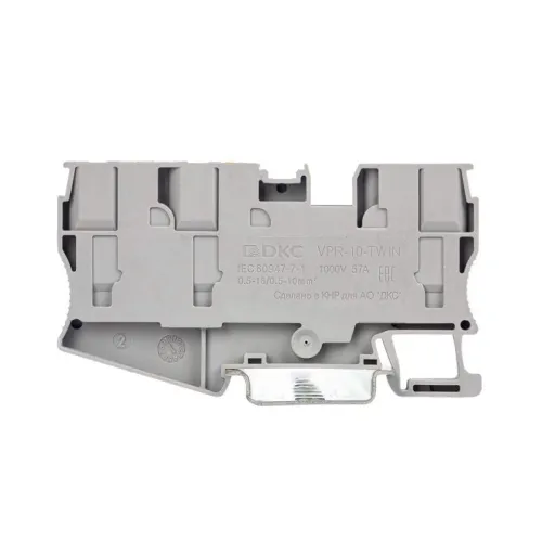 Клемма проходная зажим push-in 3 точки подключ. 10кв.мм сер. DKC VPR-10-TWIN-GY фото 2