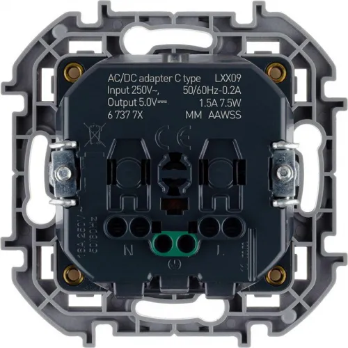 Розетка 1-м СП Inspiria 16А IP20 250В 2P+E немецк. стандарт с заряд. устройством USB тип C 1.5А 5В механизм бел. Leg 673770 фото 3